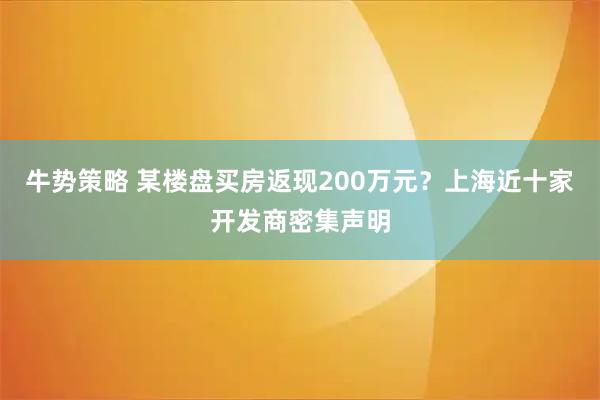牛势策略 某楼盘买房返现200万元？上海近十家开发商密集声明